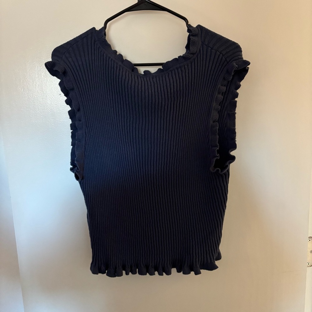 Navy Blue Ruffled Tank - Picture 2 of 4